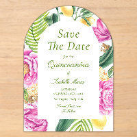 Watercolor Floral Pink Peonies Tulips Quinceañera