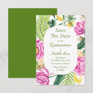Watercolor Floral Pink Peonies Tulips Quinceañera Save The Date