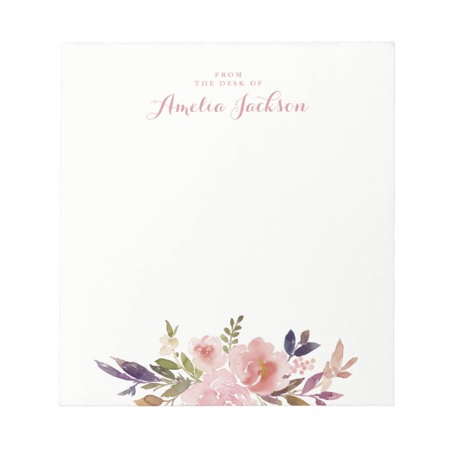 Watercolor Floral Pink Personalised Stationery Notepad (Front)