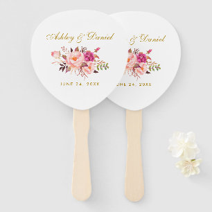 Watercolor Floral Pink Rose Blush Wedding Hand Fan