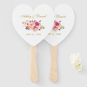 Watercolor Floral Pink Rose Blush Wedding Heart Hand Fan