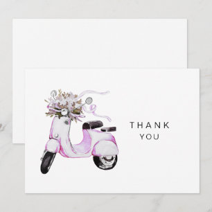 Watercolor Floral Pink Scooter Custom Personalised Thank You Card