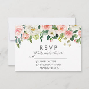 Watercolor Floral Pink Silver RSVP Wedding P Card
