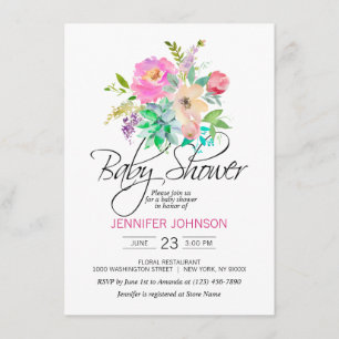 Watercolor Floral Pink Succulents Baby Shower Invitation