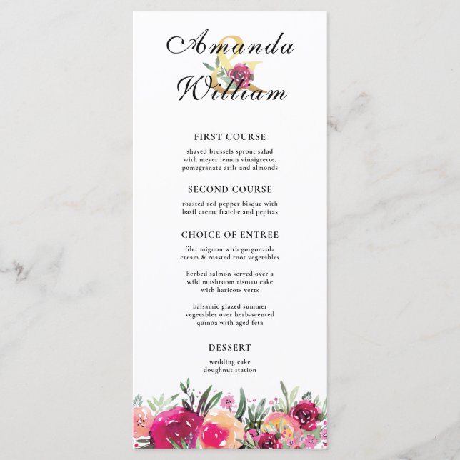 Watercolor Floral Pink Wedding Menu (Front)