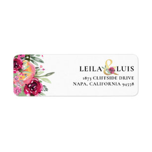 Watercolor Floral Pink Wedding Return Address