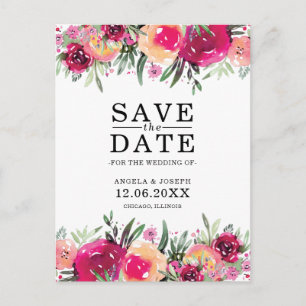 Watercolor Floral Pink Wedding Save the Date Announcement Postcard
