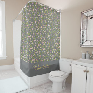 Watercolor floral pink yellow elegant name shower curtain