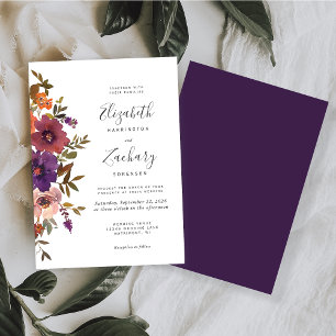 Watercolor Floral Plum Copper Fall Wedding Invitation