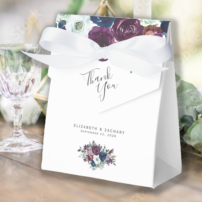 Watercolor Floral Plum Navy Blue Wedding Favour Box (Creator Uploaded)