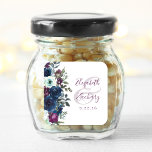 Watercolor Floral Plum Navy Blue Wedding Square Sticker<br><div class="desc">The left-hand edge of this romantic design features a watercolor floral bouquet of plum purple and navy blue flowers and greenery. The names of the bride and groom appear in elegant plum handwriting script on a white background,  over a large,  pale purple ampersand.</div>