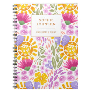 Watercolor Floral Pretty Personalized Colorful Notebook