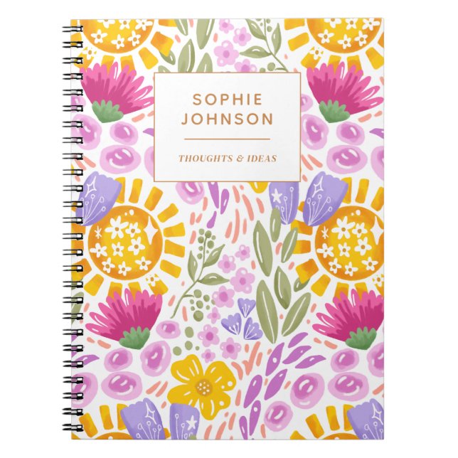 Watercolor Floral Pretty Personalized Colorful Notebook (Front)