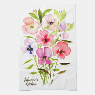 Watercolor Floral Pretty Wildflowers Personalised Tea Towel