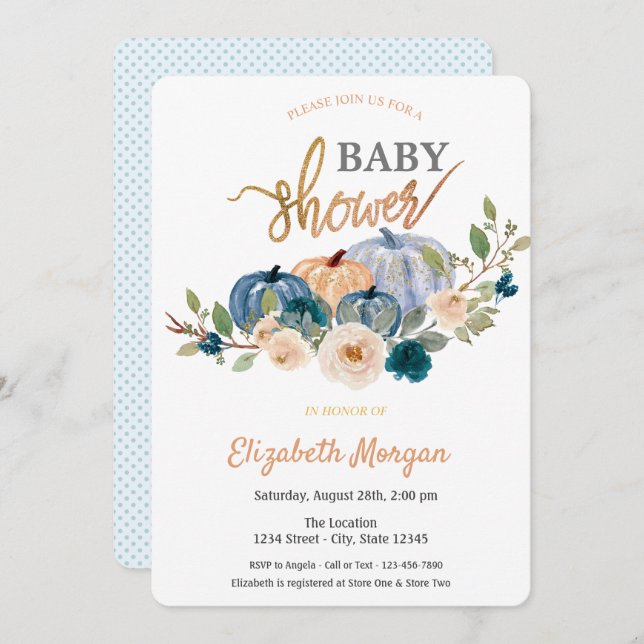 Watercolor Floral Pumpkin Baby Shower   Invitation (Front/Back)