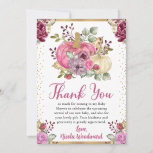 Watercolor Floral Pumpkins Fall Baby Shower Thank You Card