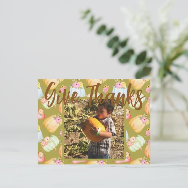 Watercolor Floral Pumpkins Photo Postcard (Standing Front)