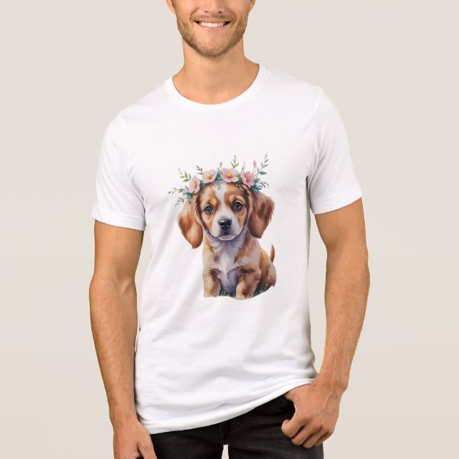 Watercolor Floral Puppy Tee (Front)