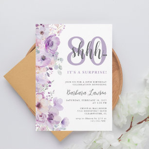 Watercolor Floral Purple 80th Birthday Invitation