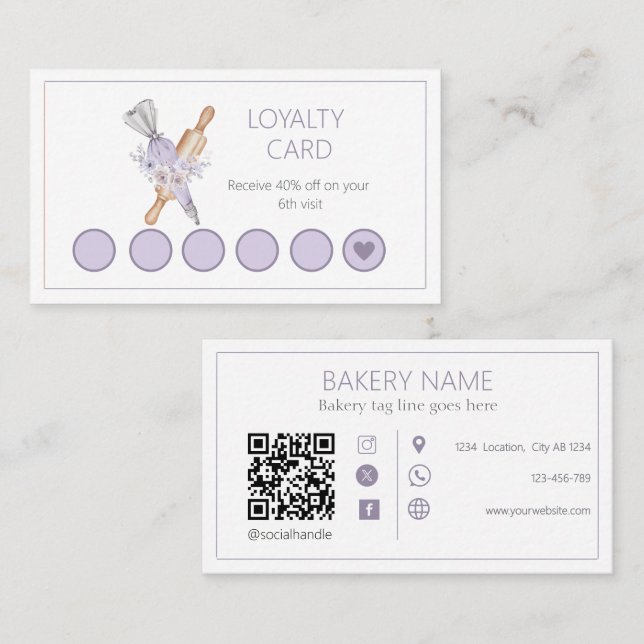 Watercolor Floral Purple Bakery  Loyalty Card (Front/Back)