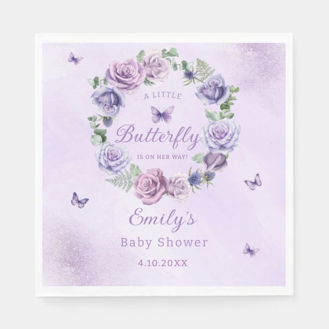 Watercolor Floral purple butterfly baby shower  Napkin (Front)