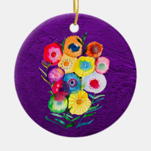 Watercolor floral purple lolly flowers ceramic tree decoration