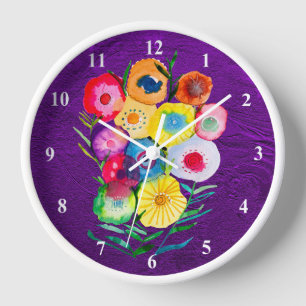 Watercolor floral purple lolly flowers clock