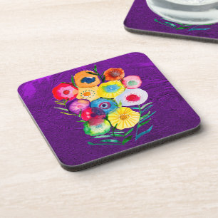 Watercolor floral purple lolly flowers coaster