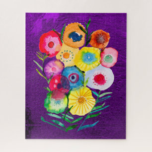 Watercolor floral purple lolly flowers jigsaw puzzle