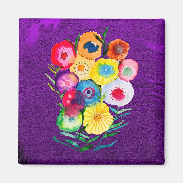 Watercolor floral purple lolly flowers magnet (Front)