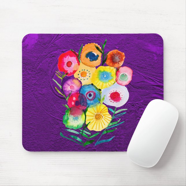 Watercolor floral purple lolly flowers mouse pad (With Mouse)