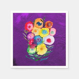 Watercolor floral purple lolly flowers napkin