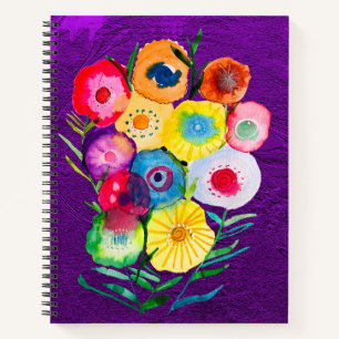 Watercolor floral purple lolly flowers notebook