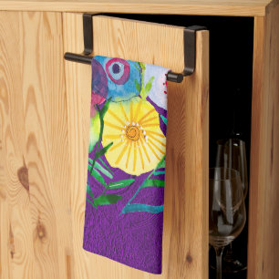 Watercolor floral purple lolly flowers tea towel