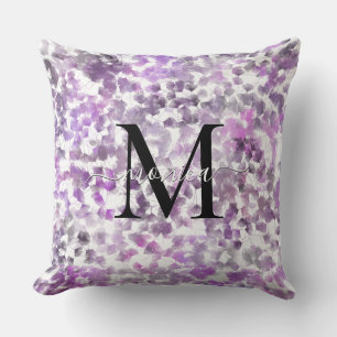 Watercolor Floral Purple Monogrammed  Cushion