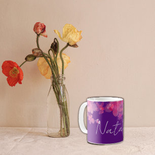 Watercolor floral purple name  coffee mug