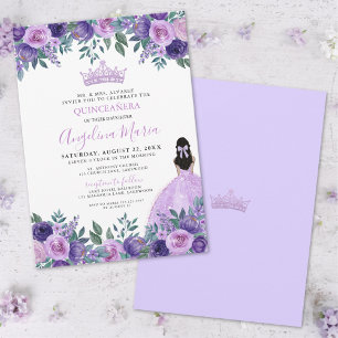 Watercolor Floral Purple Roses Quinceanera Invitation