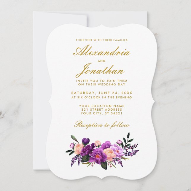 Watercolor Floral Purple Ultra Violet Wedding BR Invitation (Front)