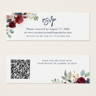 Watercolor Floral QR Code Script Wedding RSVP Card