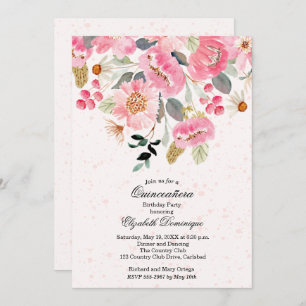 Watercolor Floral Quinceañera Birthday Invitations