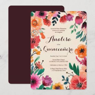 Watercolor Floral Quinceañera CUSTOM Invitation