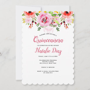 Watercolor Floral Quinceañera Invitation