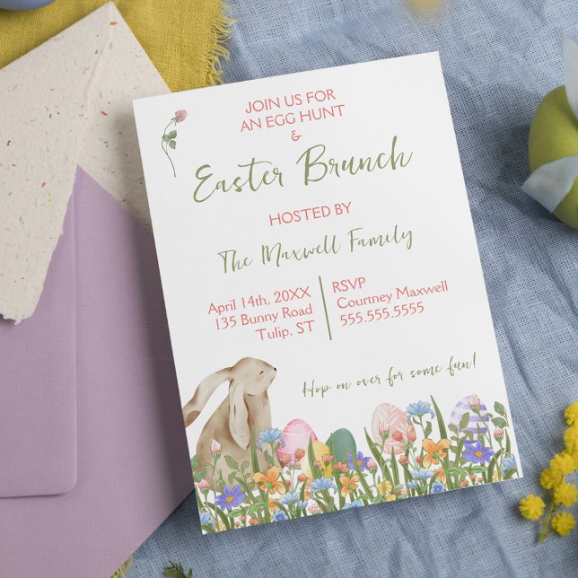 Watercolor Floral Rabbit Easter Brunch & Egg Hunt Invitation (Watercolor Floral Rabbit Easter Brunch & Egg Hunt Invitation
)