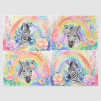 Watercolor Floral Rainbow & Zebra Decoupage