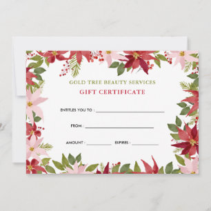 Watercolor Floral Red Poinsettia Gift Certificate