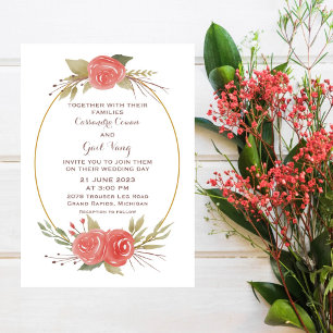 Watercolor Floral Red Wedding Invitation