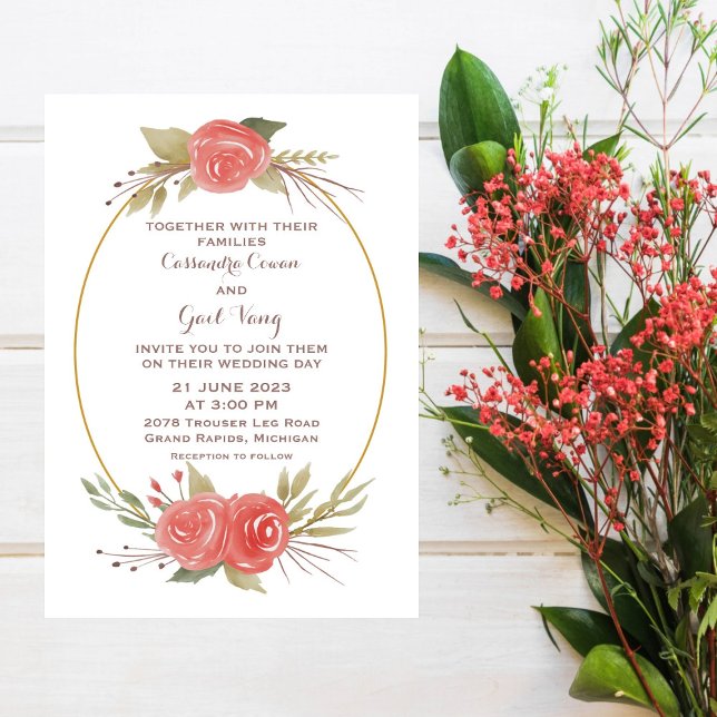 Watercolor Floral Red Wedding Invitation (Creator Uploaded)