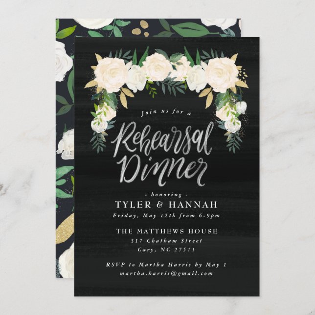 Watercolor Floral Rehearsal Dinner Invitation (Front/Back)