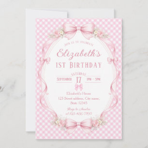  Watercolor Floral Ribbon Elizabeth's 1st Birthday Invitation