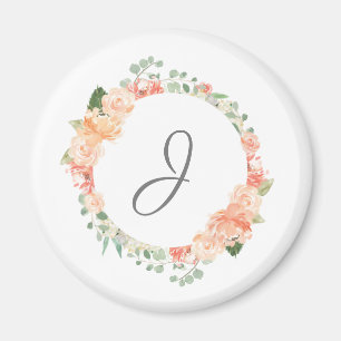 Watercolor Floral Ring with Any Monogram Magnet